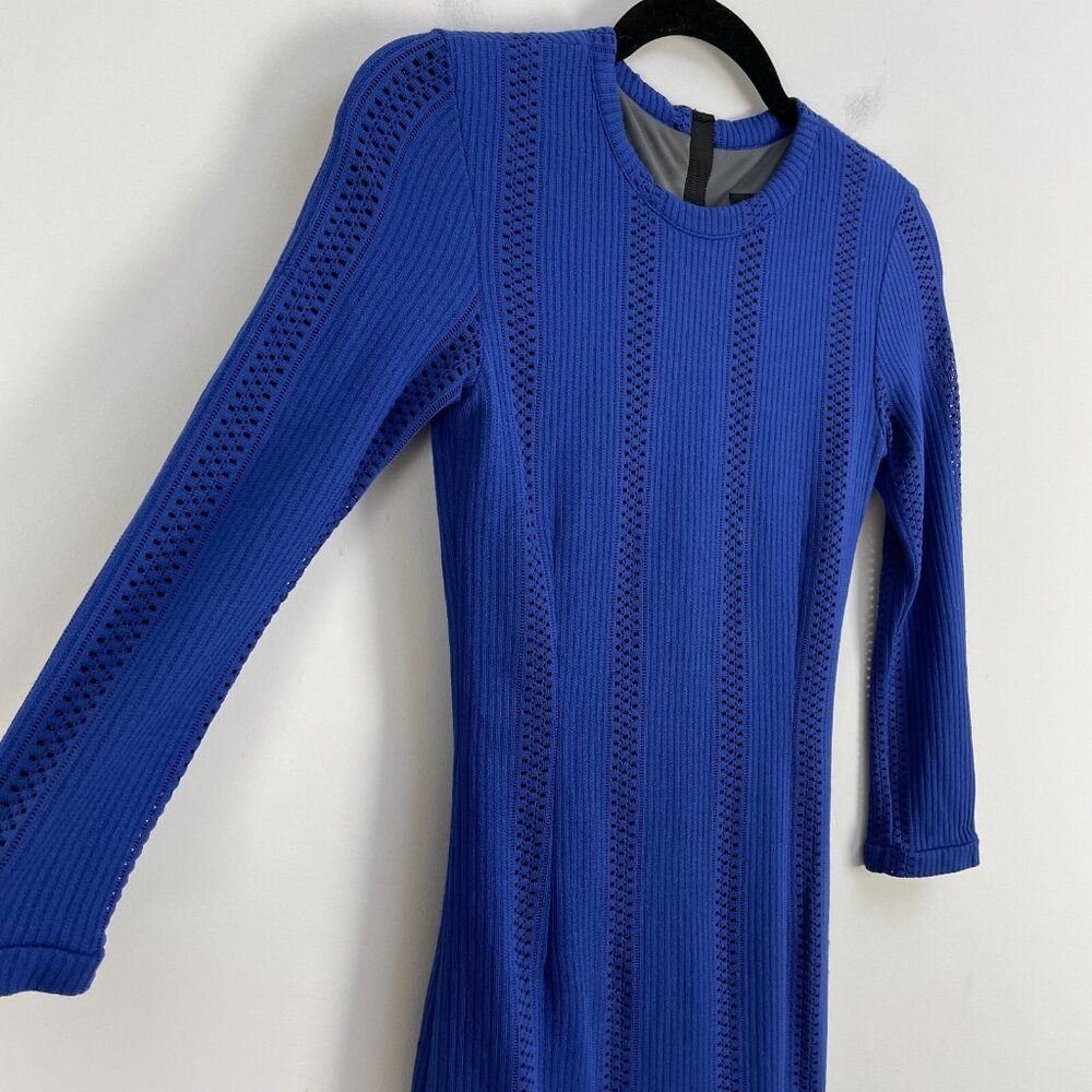 RAG & BONE‎ Womens 0 Elsa Royal Blue Pointelle Knit Dress Bodycon 3/4 Sleeve - Picture 12 of 16
